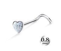 Heart Stone Silver Curved Nose Stud NSKB-786 (0.8mm)